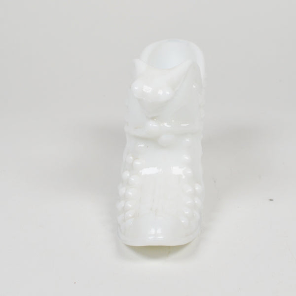 Vintage FENTON Milk Glass White Hobnail Shoe Slipper Cat Head Art Glass