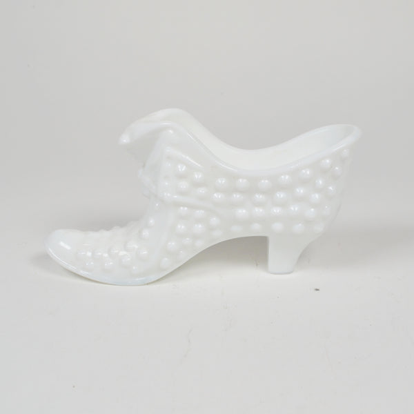 Vintage FENTON Milk Glass White Hobnail Shoe Slipper Cat Head Art Glass