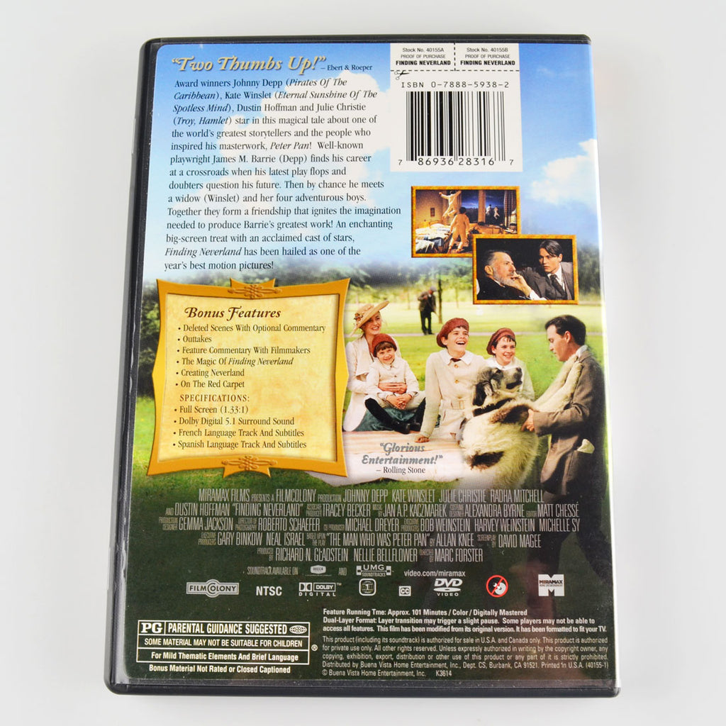 Finding Neverland DVD 2005 Fullscreen Johnny Depp Kate