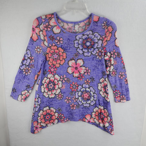 Justice Girls Pull-Over Sweater - Purple Floral Shark-bite - Size 14
