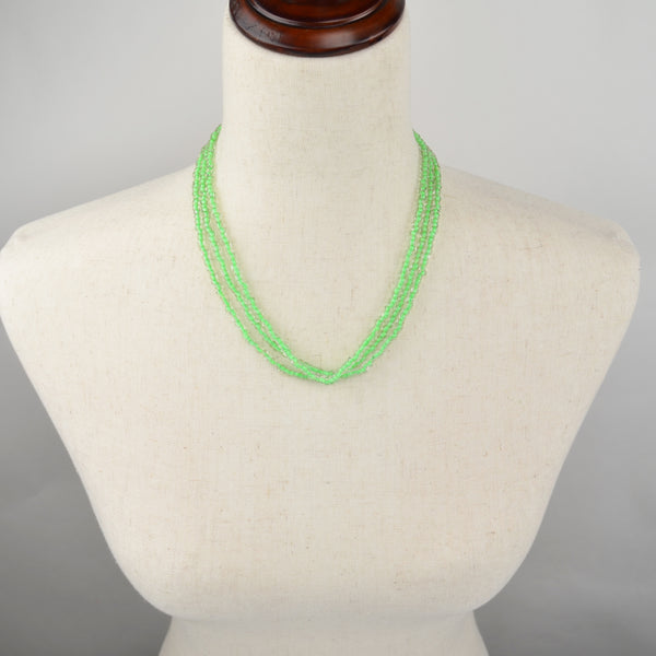 3-Strand Translucent Seed Bead Necklace - Lime Green Boho - Gold Tone Clasp