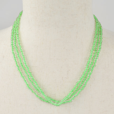 3-Strand Translucent Seed Bead Necklace - Lime Green Boho - Gold Tone Clasp
