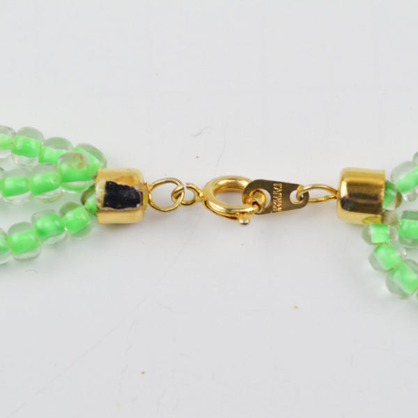 3-Strand Translucent Seed Bead Necklace - Lime Green Boho - Gold Tone Clasp