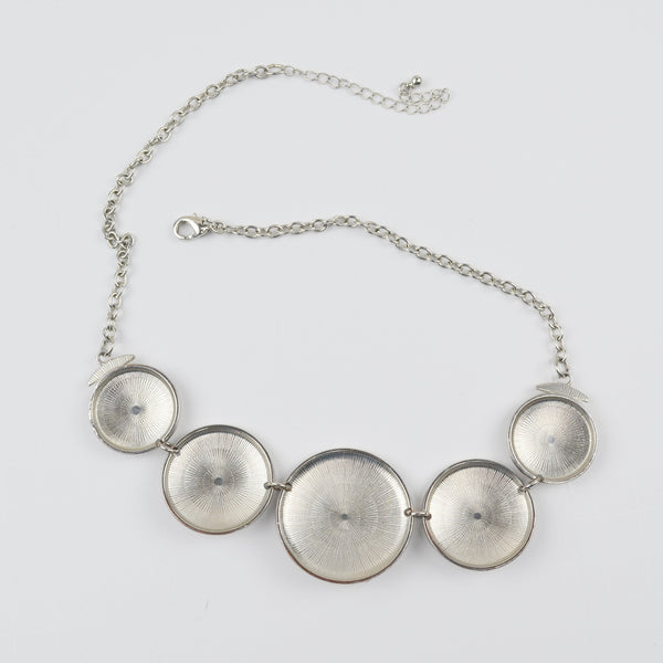 Silver Tone Bib Necklace Statement Link Chain Hammered Discs Graduated