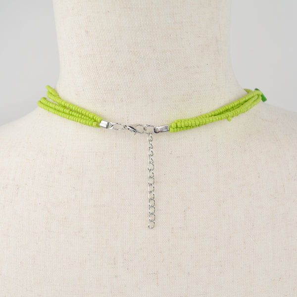 Silver Tone 4-Strand Seed Bead Necklace - Lime Green Boho