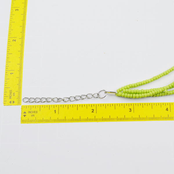 Silver Tone 4-Strand Seed Bead Necklace - Lime Green Boho