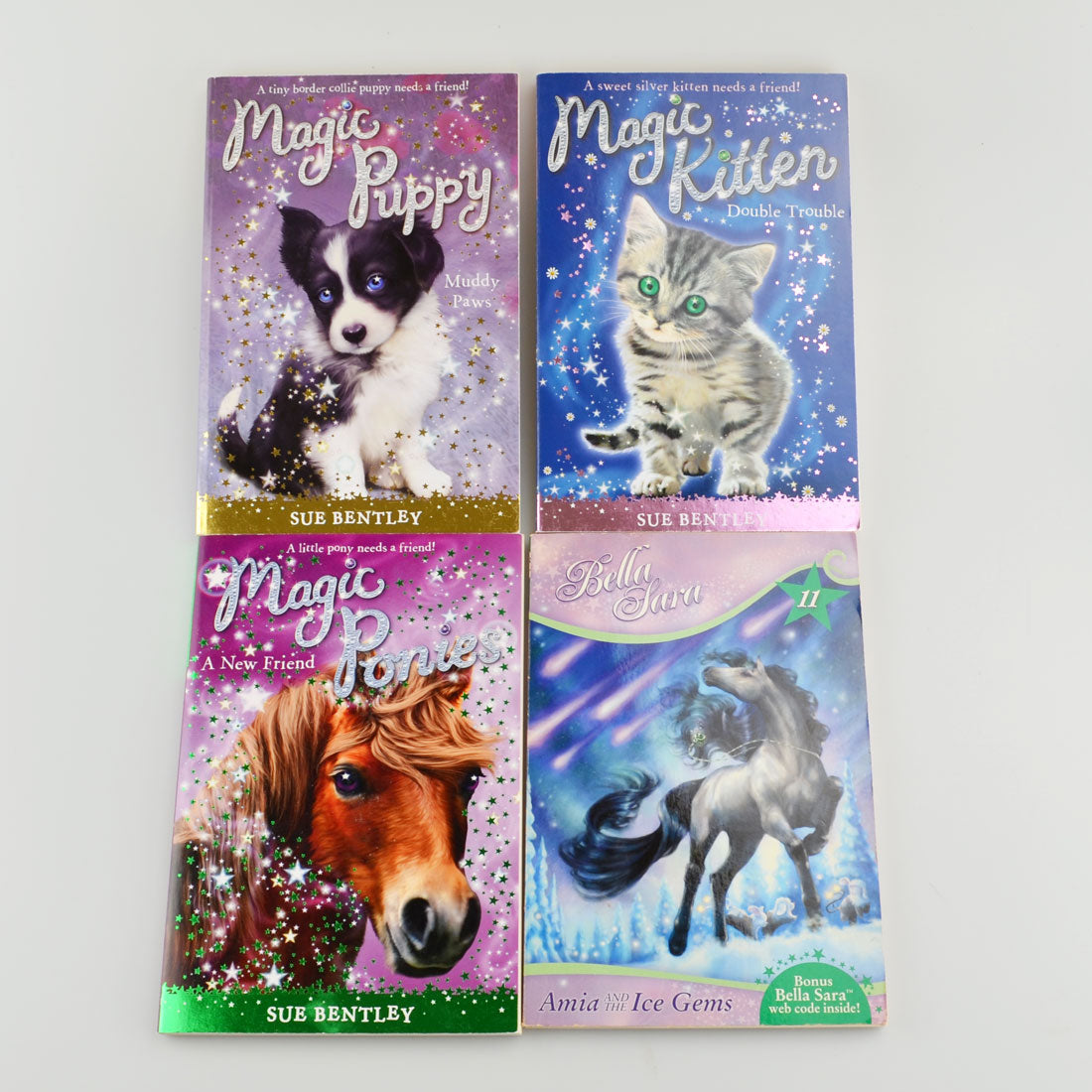 Lot of 4 Magic Books by Sue Bentley - Magic Kitten, Puppy, Ponies, and Bella Sara