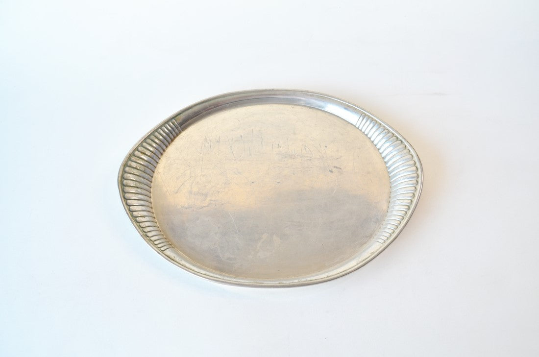 Large Metal Serving Tray - Maybe Pewter - Makers Mark Etain