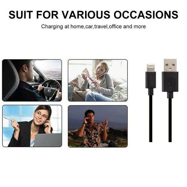 Short IOS Charging Cable - 8" USB Black Braided Data Sync Cord 2 PACK - for Iphone