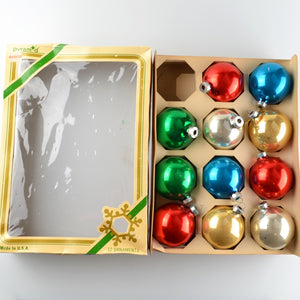 Vintage Pyramid Christmas Tree Ornaments 11 Mixed Mercury Glass 2" Balls w/Box