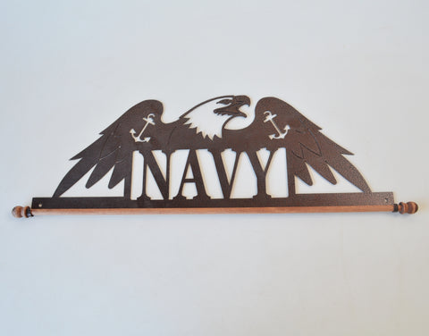 Navy Garden Flag Hanger - Metal Wall Hanging Tapestry Holder - Eagle Military 24"