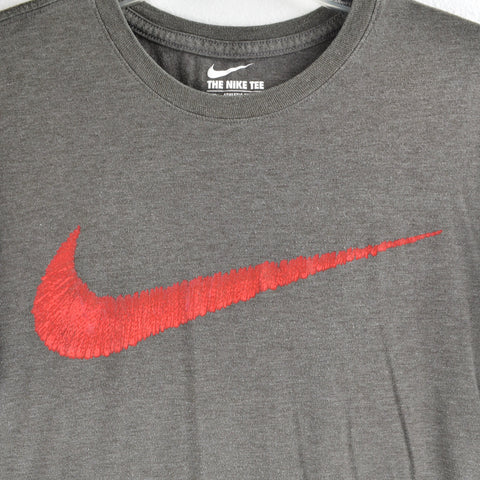 Nike Red Swoosh Graphic Tee Shirt Crew Neck- Mens Medium Dark Gray