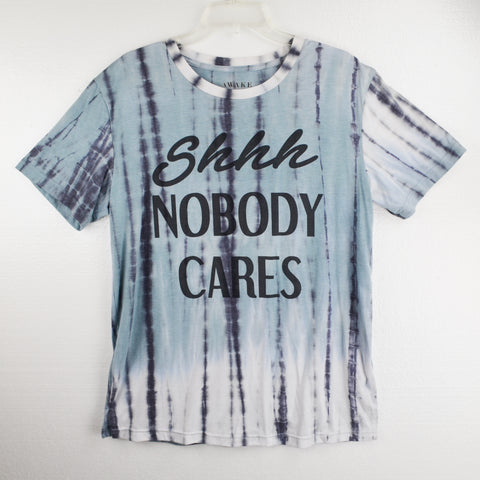 Awake - Shhh Nobody Cares - Blue Gray Tie-dye T-Shirt - Size M Medium