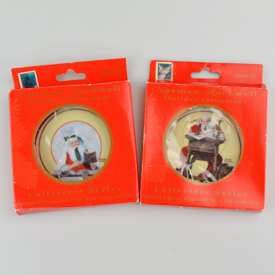 Vintage Norman Rockwell Collectible Ornaments "Santa" - 1999 - Lot of 2