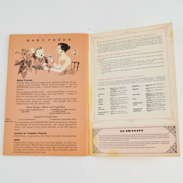Vintage Osterizer Spin Cookery Recipes / Cookbook - 1964 Oster Blenders