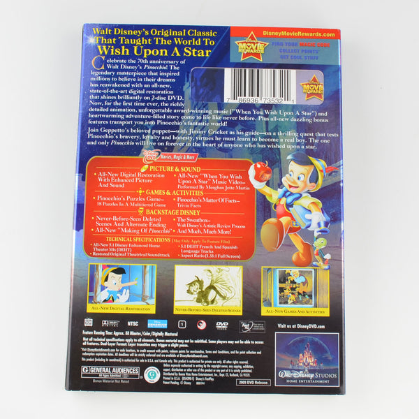 Pinocchio 70th Anniversary (DVD, 2009) Dickie Jones - Walt Disney NEW