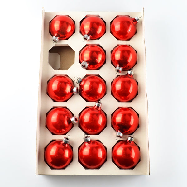 Vintage Christmas Tree Ornaments 14 Red Glass 2" Balls with Box