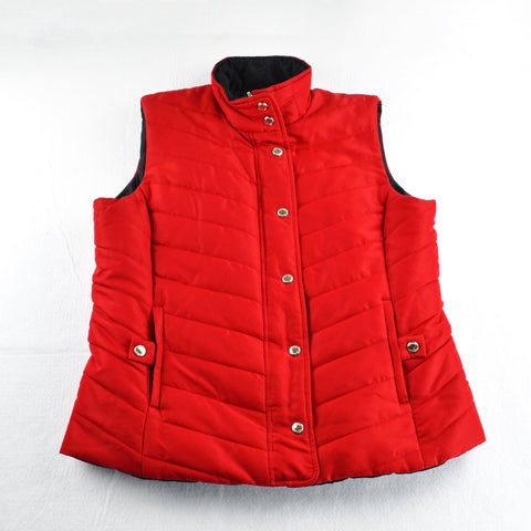 Womens Puffer Vest Reversible Red Black - Jones New York Quilted Size Medium