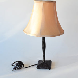 Table Lamp Dark Brown Textured Dempled Metal Base with Tan Shade
