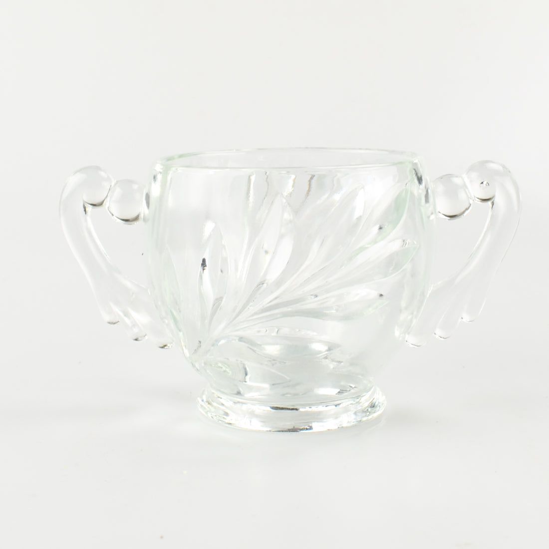 Vintage Cut Glass Sugar Bowl - Clear - Double Handle - Open