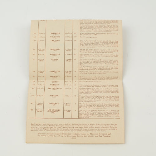 Vintage Southern Pacific Daylight Trip Schedule, Sacramento San Joaquin CA 1948