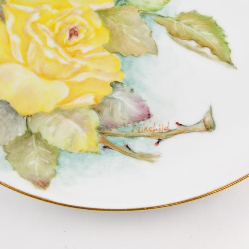 Vintage Arzberg Germany Plate - Yellow Wild Roses Gold Trimmed 9.25" Signed 1978