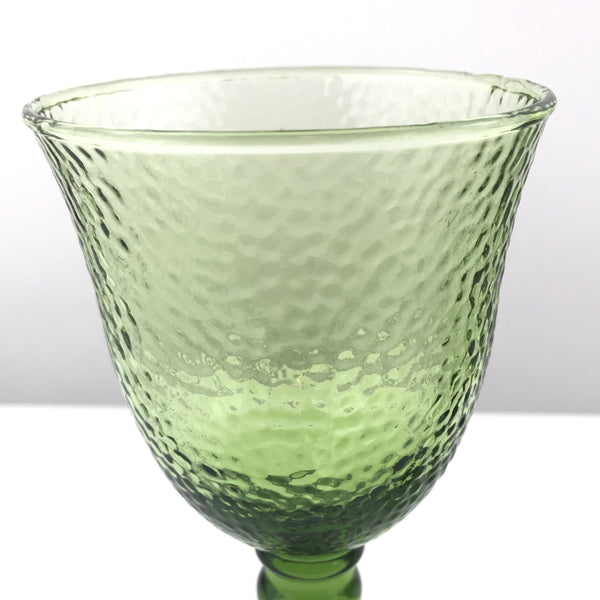 Vintage Green Glass Goblet - Large - Set of 2 - 7.5" Tall Footed Stemmed