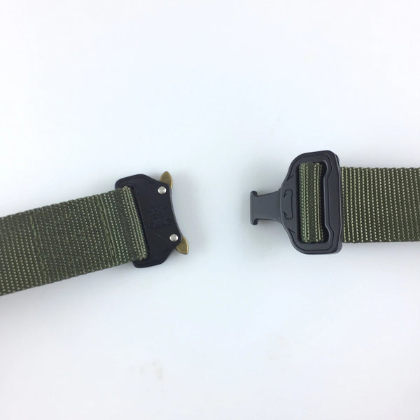 Mens Tactical Belt - Nylon Metal Buckle - Military Green - 49" X 1.5" Adjustable