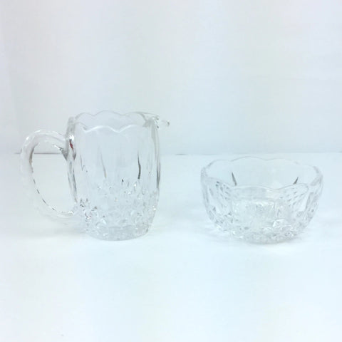 Vintage Cut Glass Creamer And Sugar Bowl Scalloped Edge - Diamond Cut