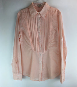 Cremieux Womens Peach Striped Shirt - Long Sleeves - Size 4 - Cotton Silk