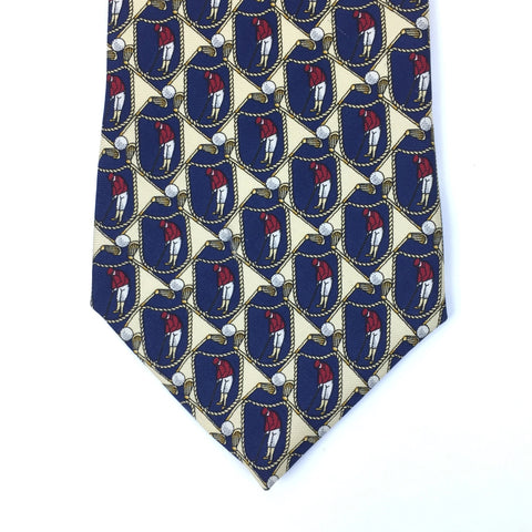 Tommy Hilfiger Mens Tie - Blue Yellow Golf - 100% Italian Silk - 55.5" X 4"