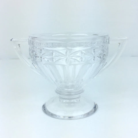 Vintage Clear Cut Glass Trophy Dish Bowl Handled Footed Candy  4" Tall