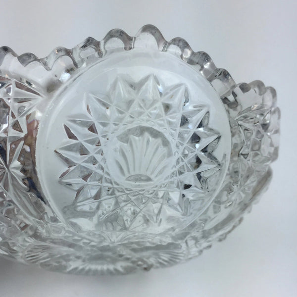 Vintage Cut Glass Candy Dish - Shells and Sawtooth Scalloped Edge - Pressed Glass