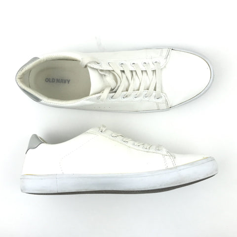 Old Navy Womens Court Sneakers White Silver Metallic Heel - Size 9 - Lace-Up