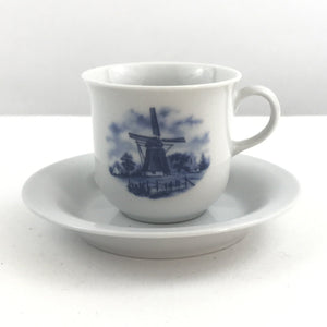 Holland Delfts Blauw Tea Cup And Saucer - Made in Holland - Handpainted - Windmill