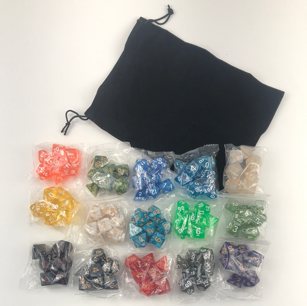 Polyhedral Dice 105 pcs - 15 Complete Sets Plus Bag - DnD - Role Playing