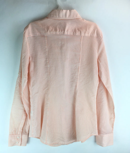 Cremieux Womens Peach Striped Shirt - Long Sleeves - Size 4 - Cotton Silk