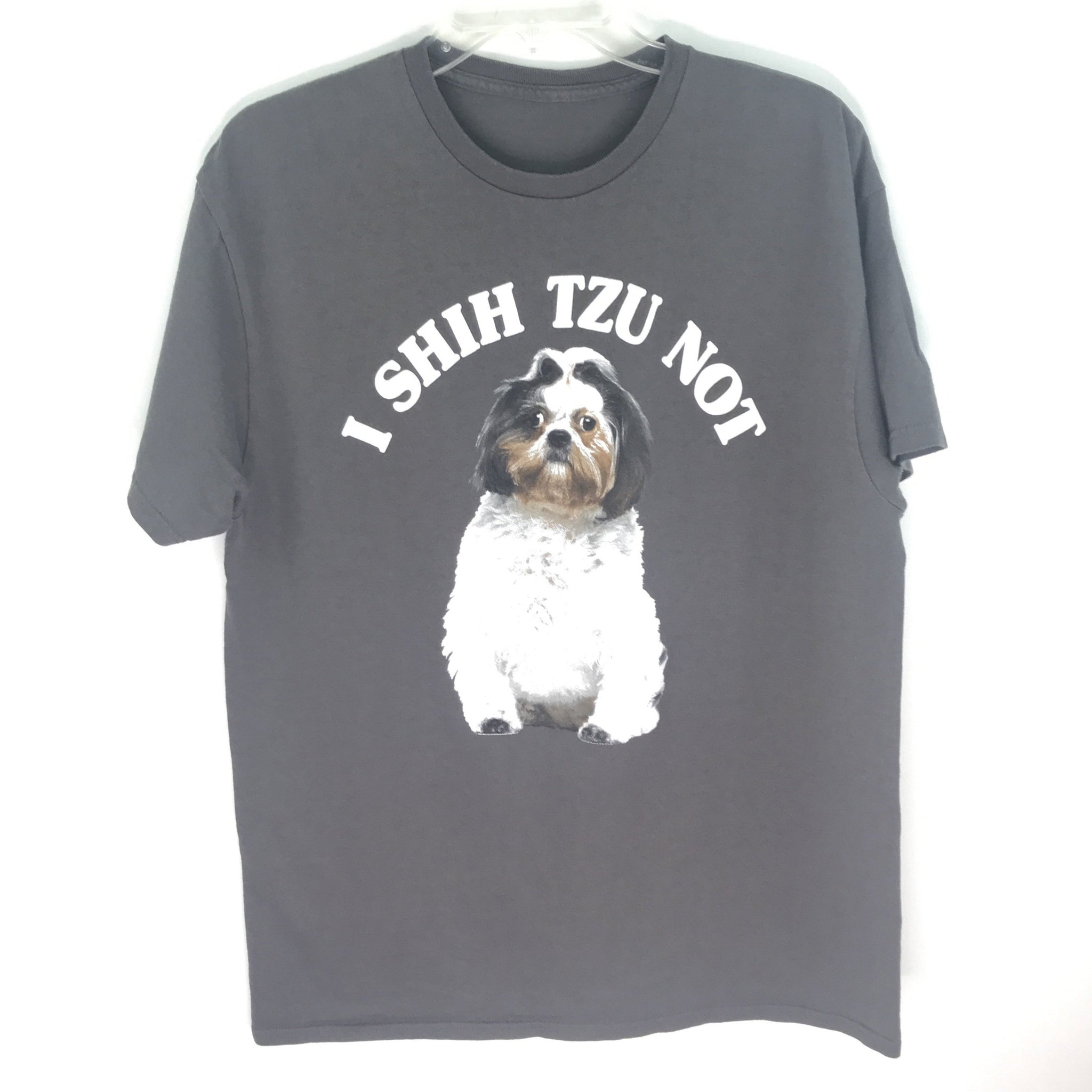 Men’s Graphic Dog T Shirt - Gray-  Size Large Crew Neck - Shih Tzu Dog - No Tags