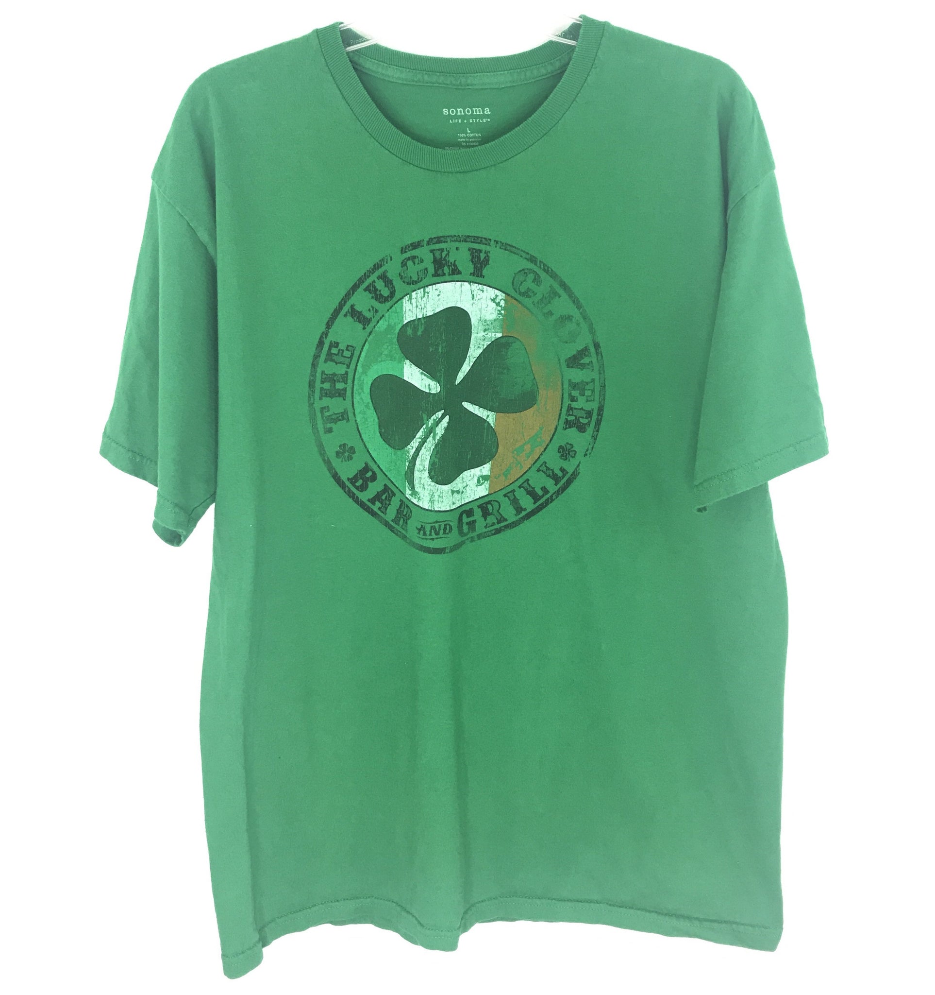 Sonoma Mens Graphic T-Shirt - The Lucky Clover Bar And Grill - Green Size Large