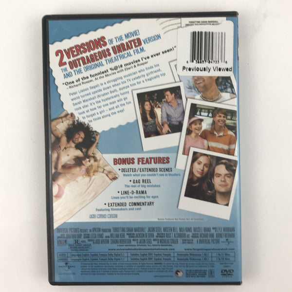 Forgetting Sarah Marshall (DVD, Widescreen) Jason Siegel, Kristen Bell