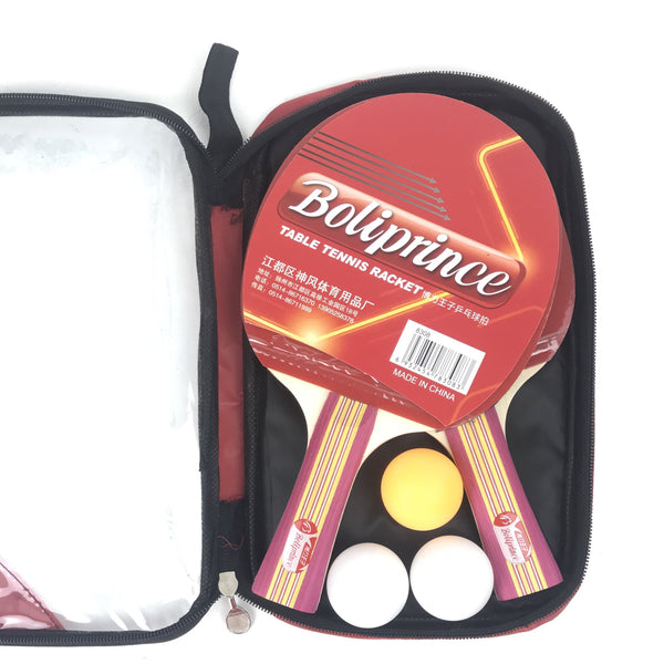 Boliprince Table Tennis Racket Set - 2 Ping Pong Paddles, 3 Balls in Zip Case - NEW