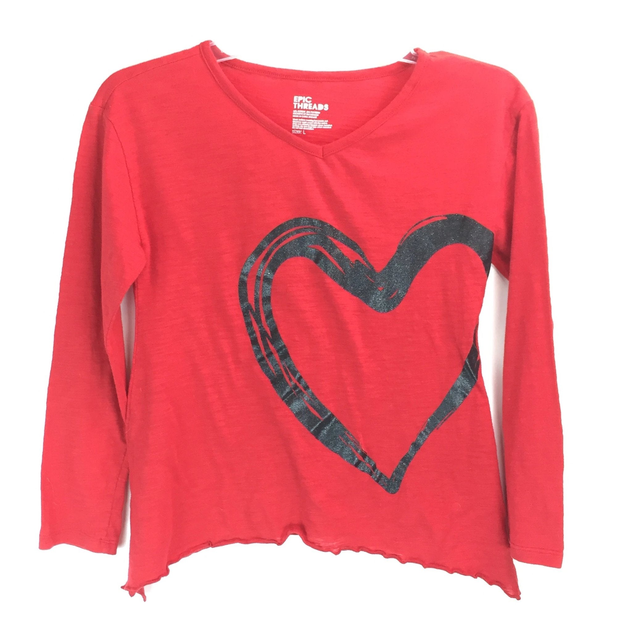 Epic Threads Girls Heart Top - Red Shirt Black Heart - Size Large