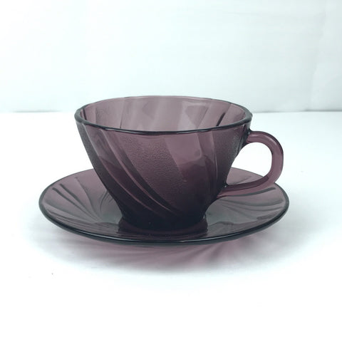 Bormioli Rocco Duralex Amethyst Tea Cup and Saucer Made in France