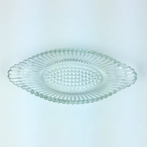 Clear Glass Hobnail Candy / Nut / Relish Dish - Beaded Ribbed - 9" Oval