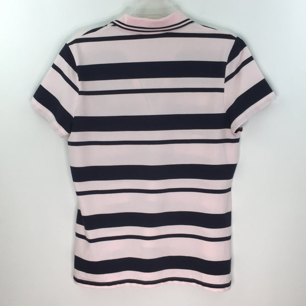 Tommy Hilfiger Womens Polo Top - Pink Navy Blue Striped - Size Large - NEW