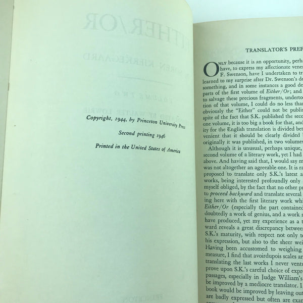 Either / Or by Soren Kierkegaard Volume 2 - 1946 Second Printing