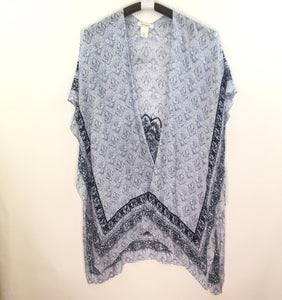 Francesca’s Womens Kimono Boho Cardigan - Blue Floral - Scarf Wrap - One Size