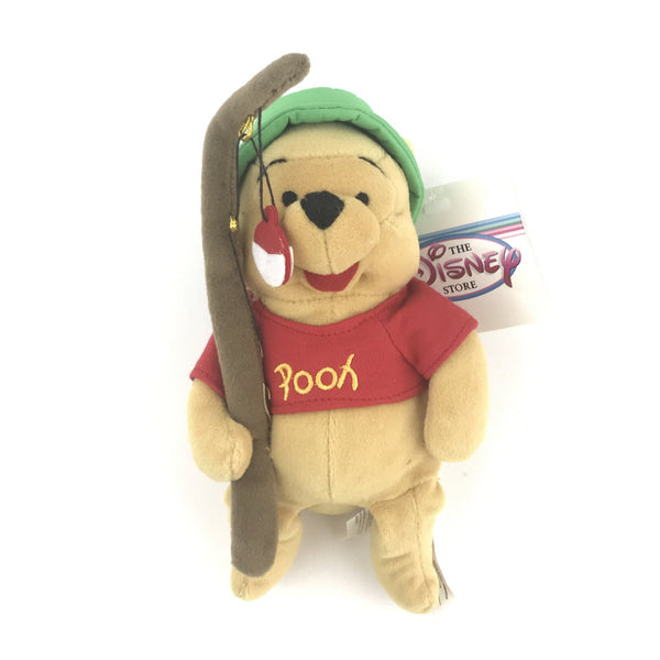 Disney Store Winnie the Pooh - 8” Fishing Pooh - Fisherman - Bean Bag Push - NEW