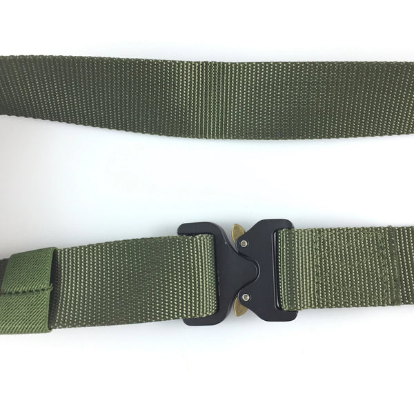 Mens Tactical Belt - Nylon Metal Buckle - Military Green - 49" X 1.5" Adjustable