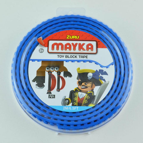 Zuru Mayka Toy Block Tape - Blue - 2M/6.5ft - 2 Stud Cut Shape Stick Build ReUse